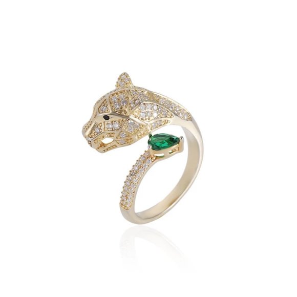 Diamond CZ & Emerald Leopard Ring 157 - Picture 6 of 6
